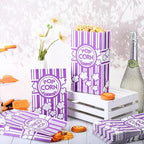 Leinuosen 200 Pcs Paper Popcorn Bags Bulk 2 oz Large Flat Bottom Boxes Disposable Container Sleeve Movie Night Popcorn Bucket for Retro Movie Themed Party Carnival Supplies (Purple)