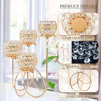 4 Arms Crystal Candelabra Tealight Holder - Tall 15.7 Inch Elegant Centerpiece with Crystal Pendant Bowls & Artistic Metal Stand for Wedding, Dining Table, Home Decor (2, Gold)