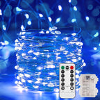 1 Pack 16.4 Ft. Battery Operated Outdoor String Lights with Remote & Timer, LED Blue Fairy Lights, Waterproof Twinkle Lights for Bedroom, Dorm, Mason Jar, Wedding, Party, Christmas