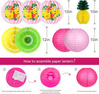 Luau Party Decorations, Aloha Paper Lanterns Tropical Parrot Birds Tissue Paper Fans Pineapple Honeycomb Decorations for Beach Pool Flamingo Moana Birthday Party Supplies