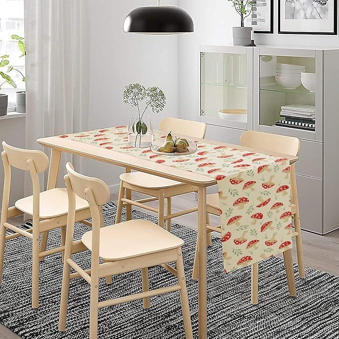 Mushroom Table Runner,Vintage Plant Print Table Runner for Kitchen Dining Table Home Party Decoration 13x36 Inch