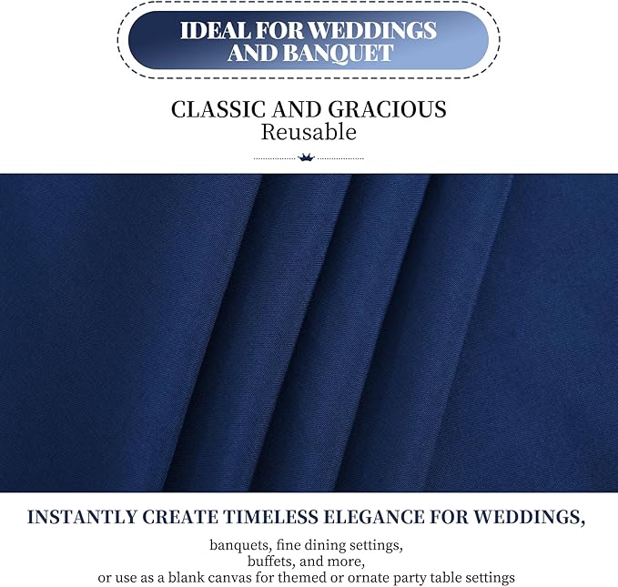 12 Packs 90 x 132 Inch Tablecloth, Navy Blue Polyester Table Cloth for 6ft Rectangle Tables, Stain and Wrinkle Resistant Washable Fabric TableCover for Wedding Banquets Parties Buffet Dining Table
