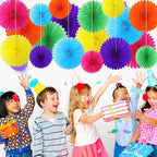 MotiMind 24 Pcs Rainbow Paper Fans Rainbow Party Decorations Classroom Decor Wall Background Ceiling Hanging Decoration for Birthday Wedding Baby Bridal Shower Engagement Party Decor