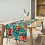 Japanese Kio Fish Table Runner Oriental Tradition Cherry Art Printed Burlap Runner Home Kitchen Dining Table Living Room Decor Fabric 1 Panel W13xL70in