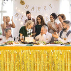 3 Pack 29 x108 Inch Gold Foil Fringe Table Skirts Metallic Banner for Tinsel Streamer Garland Backdrop for Parade Floats Wedding Thanksgiving Birthday Christmas Halloween New Year Party Decoration