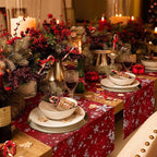 Christmas Snowflakes Cotton Linen Table Runner for Dining Kitchen, Red Xmas Winter Snow Wedding Outdoor Party Tablerunners Decoration, New Year Dresser Scarf Coffee Tablecloth Runners 13x90 Inches