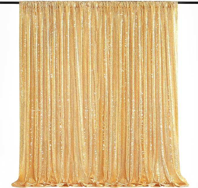 QueenDream Gold Sequin Backdrop Curtain Party Decorations: 10ft x 10ft Glitter Background Sequin Fabric for Wedding Birthday Ceremony