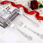 30PCS Silver Plastic Forks - 8.1inch Silver Forks Disposable - Vintage Heavy Duty Dessert Forks - Premium Fancy Plastic Silverware for Parties, Weddings, Dinners and Events
