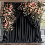 20ftx12ft Wrinkle Free Black Backdrop Curtain, 4 Panels 12FT Height Black Wedding Backdrop Drapes, Silky Polyester Back Drop Cloth for Birthday Photography Background Party Backdrop Draping