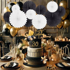 20 Pcs Black White Hanging Paper Fan, Hanging Honeycomb Round Paper Fans for Weddings, Birthdays, Christmas, Baby Showers, Classroom, Events Ceiling Party Supplies Decorations