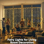 suddus 900 LED Christmas String Lights Outdoor, 9.8x29.5ft Curtain Light Plug in with Remote, 8 Modes Wall Hanging Lights for Christmas,Dorm,Wall，Window,Wedding,Party,Birthday Decor,Warm White