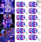 4th of July Decorations - 12 Pack Red White Blue Fairy Lights Battery Operated, 7ft 20 Led Twinkle Lights 3 Modes, Waterproof Bulk Mini String Light for Independence Day Patriotism Decorations