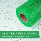 Glitter Tulle Rolls, 6” by 50 Yards (150FT) Sparkling Tulle Spool Ribbon Sequin Tulle Netting Fabric for Tutu Skirt Wedding Birthday Baby Shower (Green)