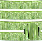 4 Pack 10 Ft Light Green Foil Fringe Garland Metallic Streamers Tinsel Banner Wall Hanging Garland Backdrop for Parade Floats, Halloween, Christmas, Thanksgiving, New Year Party Decorations