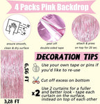 4 Pack Pink Fringe Curtain Backdrop, 3.2Ft x 6.6Ft Metallic Tinsel Foil Fringe Streamers Background for Photo Booth Birthday Wedding Baby Shower Carnival Easter Mother’s Day Party Decorations