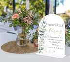 Acrylic Wedding Signs, Greenery Theme This Candle Burns in Loving Memory of, Memorial Table Sign for Wedding, Bridal Shower Table Decor with Stand, Engagement, Anniversary, Newlywed Event Supplies, 25