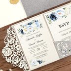 DORIS HOME 50pcs Laser Cut Wedding Invitations with Envelopes and RSVP Cards Silver Glitter, 4.7x7.1 Personalized Invitation Cards for Wedding, Anniversary Invitations with Envelopes
