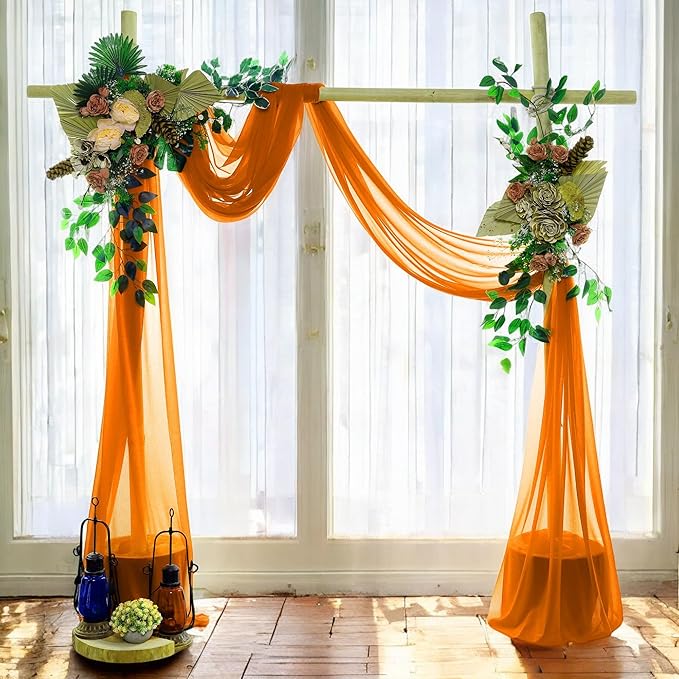 MDS Halloween Chiffon Draping Fabric - 2 Panel, 30" Wide x 20ft Long - Sheer Spooky Arbor & Canopy Drapery for Haunted House Backdrops, Party Ceilings, DIY Costumes & Themed Events - Orange