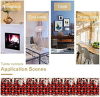 Christmas Table Runner,Red Black Plaid Xmas Snowflakes Deer Trees Print Tablecloth Burlap for Hotel Indoors Outdoor Dining Room Kitchen Home Decor,W13X L36 in