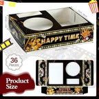 Faccito 36 Pcs Movie Night Snack Trays Movie Theater Snack Boxes Night Supply Disposable Paper Holder Tray for Popcorn Food Candy Drink Party 8 x 6 Inch(Black Gold,Cute Style)