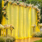 10×10ft Yellow Tulle Backdrop Curtain with Lights String for Parties, Sheer Curtain Backdrop Drapes for Wedding Party Photography Background