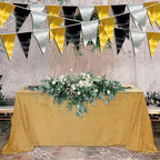 40M/130FT Black Gold Silver Triangle Pennant Banner Flag Metallic Fabric Bunting Garland for Christmas Wall Hanging,Graduation Decorations, New Years Decorations,Father' Da