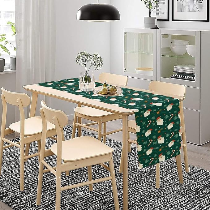 Christmas Table Runner,Seasonal Winter Xmas Holiday Green Table Cloth Kitchen Dining Table Decoration for Home Party Decor 13x120 Inch
