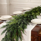 12FT Artificial Christmas Garland, Real Touch Greenery Cypress Pine Garland for Mantle Table Railing Fireplace Indoor & Outdoor Christmas Decoration