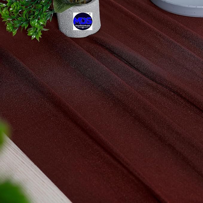 MDS 15 Pack 10ft Chiffon Table Runner 29 x 120 Inches Sheer Wedding Runner Romantic Rustic Table Runner for Wedding Decorations, Birthday Parties, Bridal Shower Party Arch Decor - Burgundy
