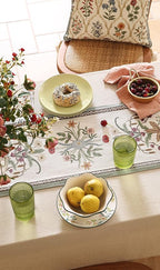 ISAENNE Designer French Country Linen Table Runner 87 Inches Long,Elegant Colorful Floral Pattern Table Runners for Dining Tables,Thanksgiving,Christmas,Kitchen Decor,12"*87"-Serenity F