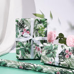 WRAPAHOLIC Kraft Wrapping Paper - Mini Roll - 17 Inch x 16.5 Feet - Green Plant Wrapping Paper for Wedding, Birthday, Bridal Shower, Tea Party, Drawer Liners, Home Closet Shelves