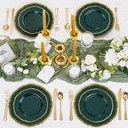 Hioasis 60pcs Green Plastic Plates - Green and Gold Disposable Dinnerware with Gold Rim, Heavy-duty, 10.25 inch, Dinner Plates for Party & Wedding