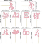 Ephlyn 30Pcs He Asked She Said Yes Cupcake Toppers Glitter Engagement Cupcake Toppers Diamond Ring Heart Love I Do Cupcake Picks for Engagement Wedding Party Cake Decorations Pink
