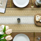 Artoid Mode Burlap Brown Farmhouse Rustic Table Runner, Seasonal Hollow Kitchen Dining Table Decoration for Home Party Decor 12x60 Inch