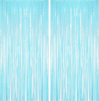 BRAVESHINE Foil Fringe Curtains Party Backdrop - Tinsel Curtain Backdrop Streamers Party Supplies for Halloween/Boo/Baby Boy/Frozen/Under Sea/Shark/Mermaid Birthdays Decorations - 2Pcs Pastel Blue