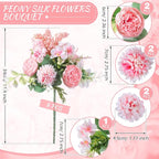 Zeyune 8 Pcs Wedding Silk Flowers Fake Silk Flowers Faux Bouquet Hydrangea Bouquets for Wedding Birthday Party Table Centerpieces Home Decoration(Pink,Peony)