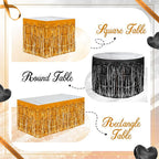 2 Pack Black Orange Table Skirts, 29x108" Metallic Foil Tinsel Fringe Table Skirt for Rectangle Tables Streamer Curtains Backdrop, Party Decorations for Birthdays, Weddings, Holidays