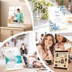 Acrylic Gold Frames 4X6, Slanted Back Gold Picture Frames Table Acrylic Sign Holder for Photos Wedding Table Numbers and Art Display with Removable Clear Sticky Dots，3 Pack