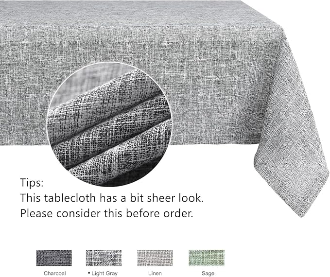 maxmill Flaxy Faux Linen Table Cloth with 2-Tone Slubby Texture Wrinkle Resistant Anti-Shrink Soft Tablecloth for Kitchen Dining Tabletop for Banquet Parties Rectangle 52 x 70 Inch Light Grey