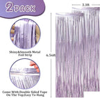2 Pack Light Purple Foil Fringe Backdrop Curtains, Tinsel Streamers Party Decorations, Fringe Backdrop, Door Shimmer for Baby Shower or Birthday Party