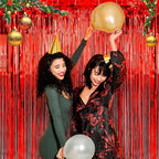 4 Pack Red Foil Fringe Curtain Backdrop, 3.28Ft x 8.2Ft Metallic Tinsel Foil Fringe Streamer for Party, Photo Booth Props, Birthday, 2022 Mother's Day Decoration Party Supplies