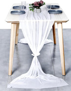 MDS Halloween Chiffon Table Runner - 5 Pack, 29 x 170 Inches, 14ft Each - Sheer Spooky Table Runners for Haunted House Parties, Trick-or-Treat Tables, Witchy Décor, Wedding & Events - White