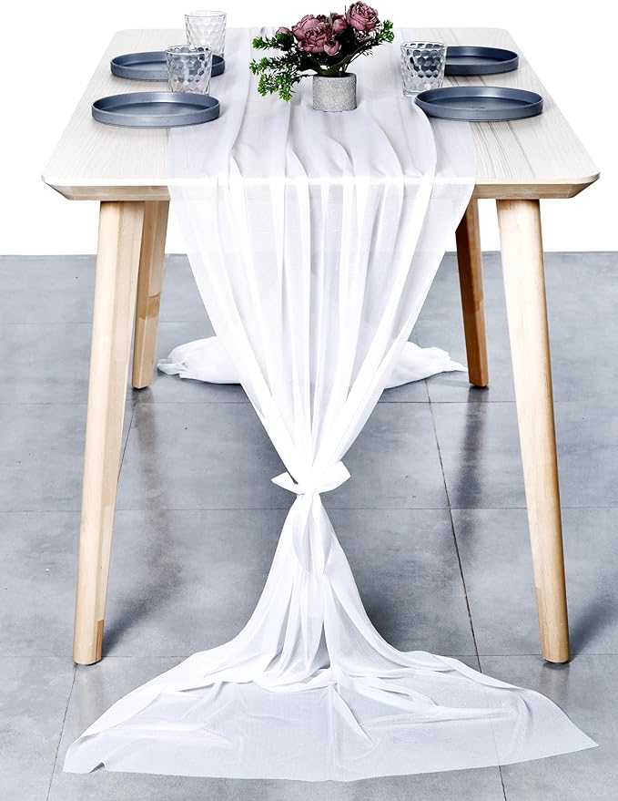 MDS Halloween Chiffon Table Runner - 15 Pack, 29 x 170 Inches, 14ft Each - Sheer Spooky Table Runners for Haunted House Parties, Trick-or-Treat Tables, Witchy Décor, Wedding & Events - White