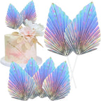 Gyufise 6Pcs Paper Palm Fan Cake Toppers Palm Spear Leaves Fan Cupcake Toppers Cake Insert Decorations Craft DIY Cake Bakeware Decoration for Birthday Party Wedding Party Decor Supplies Laser