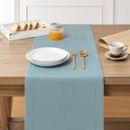 ZeeMart Linen Textured Border Table Runner, 14 x 90 Inch Blue, Farmhouse Style Dusty Blue Table Runners 90 Inches Long, Easy Care Everyday Polyester Table Runner