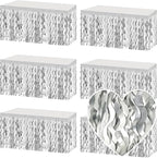 6 Pack 29x108 Inch Silver Wave Foil Fringe Table Skirts Metallic Banner for Tinsel Streamer Garland Backdrop for Parade Floats Wedding, Mother's Day, Birthday Mardi Gras Party Decorations