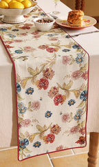 patdrea Designer Farmhouse Linen Thick Table Runner, Rustic Cottage Beige with Floral Pattern Fabric Table Mat, Decoration for Kitchen Dining Coffee Table Banquet Christmas , 12"*102"