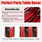 3 Pack 29x108 Inch Black Red Foil Fringe Table Skirts Metallic Banner for Tinsel Streamer Garland Backdrop for Parade Floats Wedding Thanksgiving Birthday Christmas Halloween Party Decoration