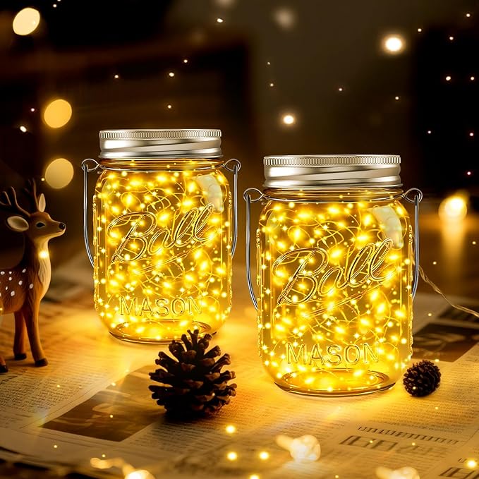 ZNYCYE Mason Jar Solar Lights for Outside, 6 Pack 30 LED Fairy Lights Mason Jar Solar Lids Outdoor Waterproof String Lights with Hangers (No Jars) for Patio Garden Yard Lawn Decor - Warm White