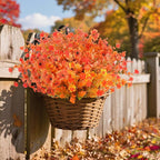 AmyHomie 16 Bundles Mix Orange Artificial Fall Flowers for Outdoor Fall Decor UV Resistant Fake Mums No Fade Fake Plastic Plants Garden Porch Window Box Decorating